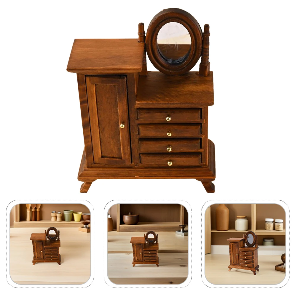 

Dresser Mini Bedroom Furniture Makeup Desk with Mirror Wooden Dollhouse Table Tables Light Brown Miniature