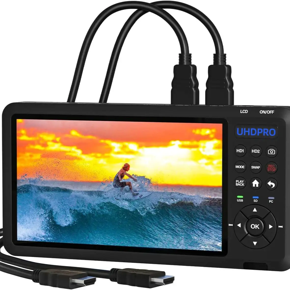 HD Video Capture Box 2 Channel HDMI Picture-in-Picture Video Recorder with Screen 7 inches MP4 Support SD Card U Disk Storage 10