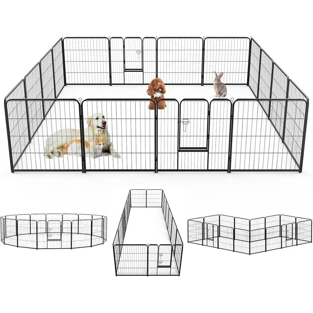 

Сверхмощный железный манеж для собак — 16 панелей, 40 дюймов, прочный, устойчивый к ржавчине, для домашних животных или для использования в помещении и на открытом воздухе, безопасный и просторный для домашних животных