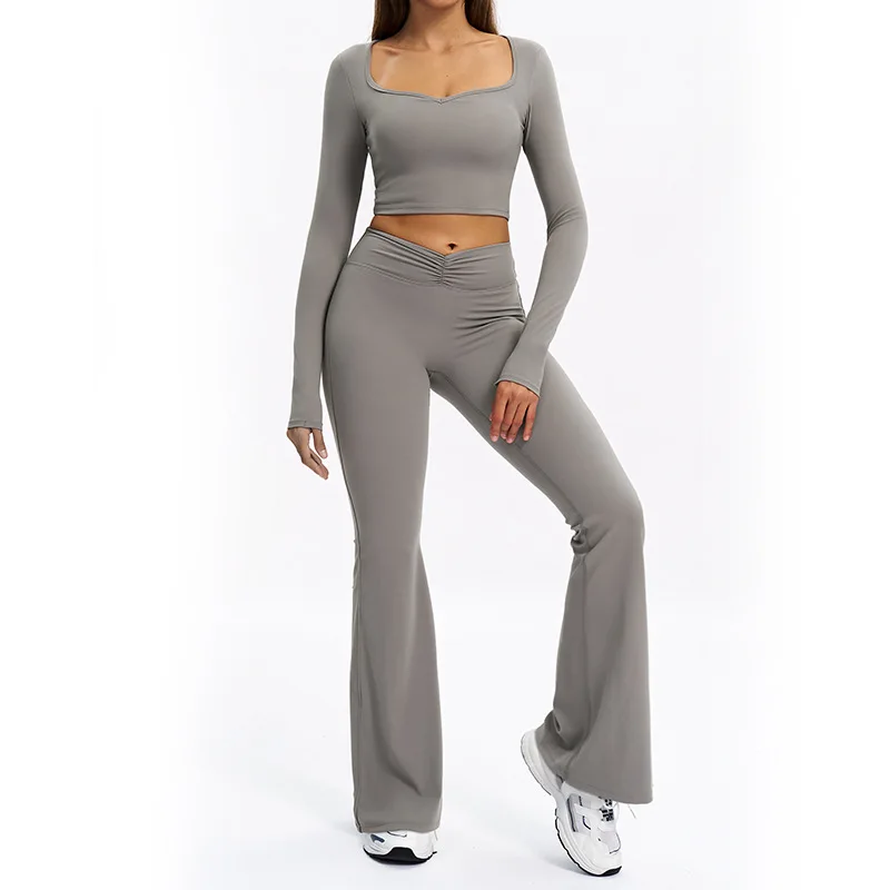 Schwarzer, gebürsteter Outdoor-Sportanzug für den Winter, blauer, eng anliegender, rückenformender Yoga-Anzug für Damen, hüft- und taillierte rote Fitness