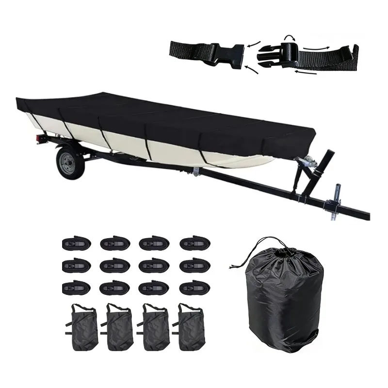 Heavy Black Jon Boat Cover Kit Complete Accessory Kit Weatherproof for Trailering Mooring Yard Storage