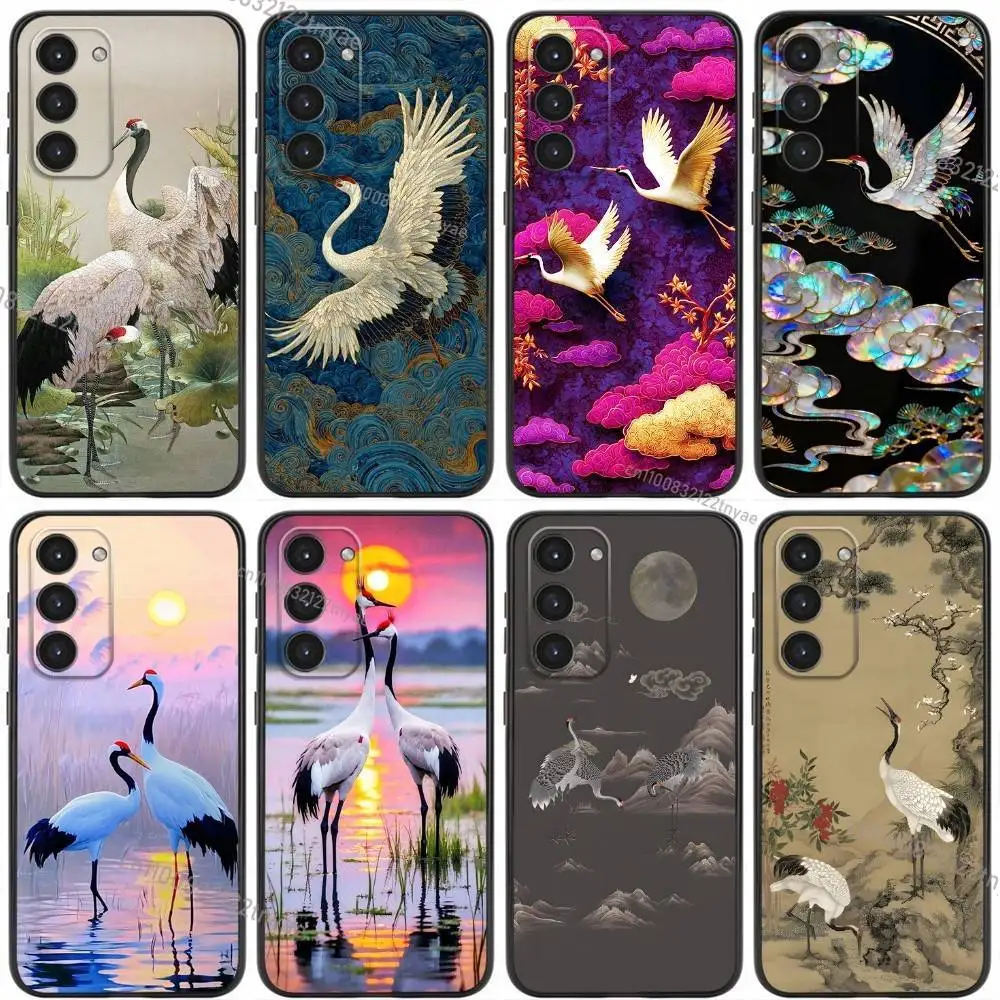 

INS Style Flying Crane Cartoon Phone Case For Samsung Galaxy A20,21s,22,31,32,52,53,72,73,80,91 Soft Liquid Silicone Black Cover