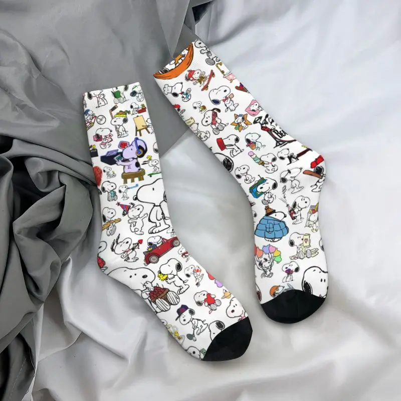 Cool Cute Snoopy Collage Socks Women Men Warm 3D Printing Cartoon Beagle Dog Sports Football Socks