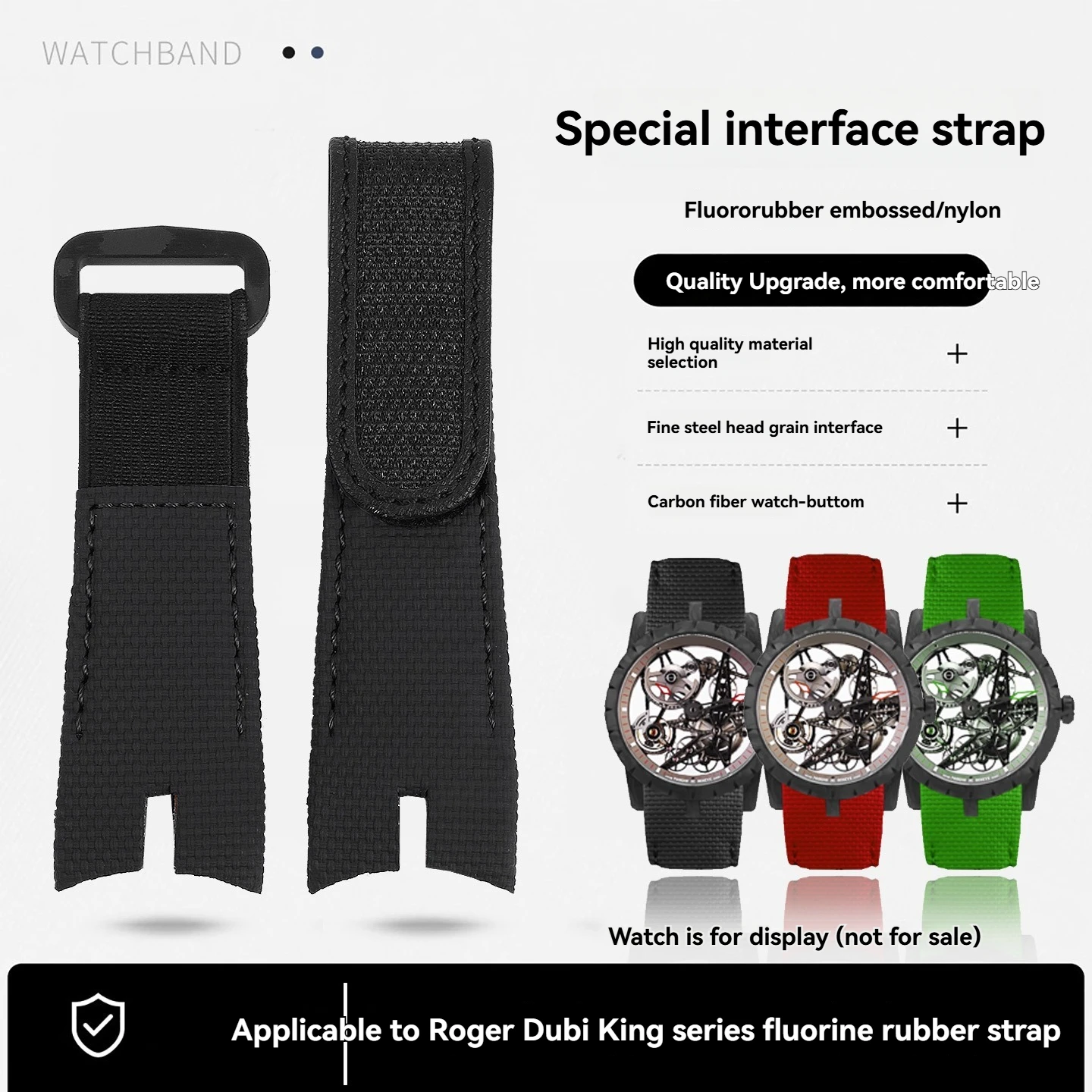 Fluorine rubber nylon texture strap For Roger Dubuis Excalibur Series RD0473 RD0422 Notched Watchband Men's bracelet 26mm