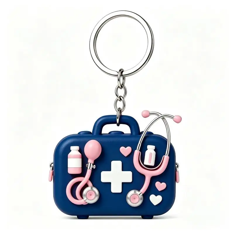 2D Acryl Flaches Rosa Stethoskop Blutdruckmessgerät Acryl-Schlüsselanhänger-Set Niedliches Geschenk für Krankenschwestern Ärzte Schreibtischdekoration – Detail 6