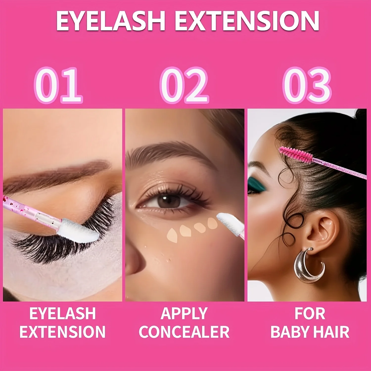 100 قطعة من فرش الماسكارا، فرشاة تمديد الرموش ذات الرأس المزدوج، عصا سوداء للعين الوردية وأداة توزيع أحمر الشفاه #3