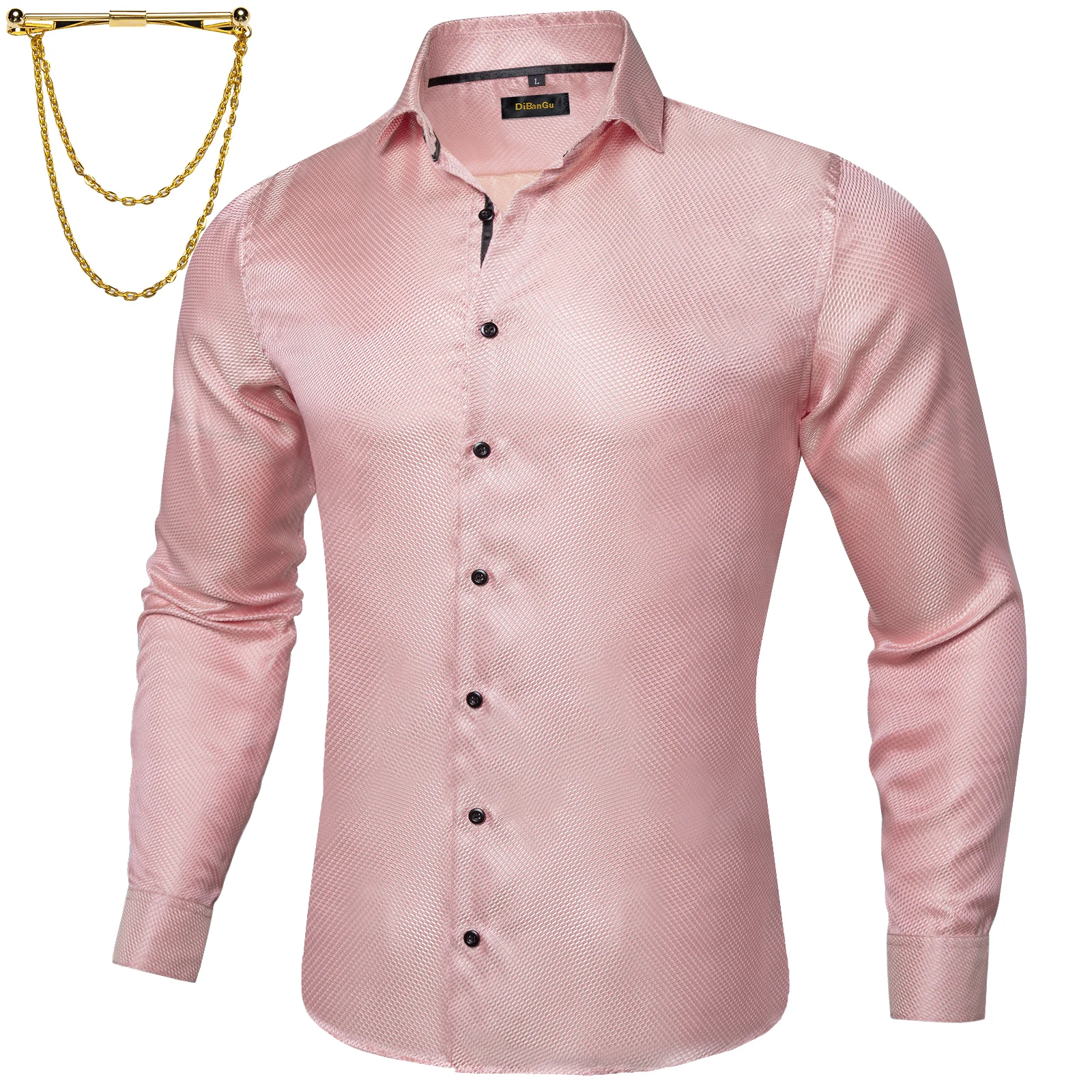 Men's Long - Sleeve Button - Up Shirt with Gold Chain Accent, a Distinctive Fashion Choice to Elevate Your Style for Parties