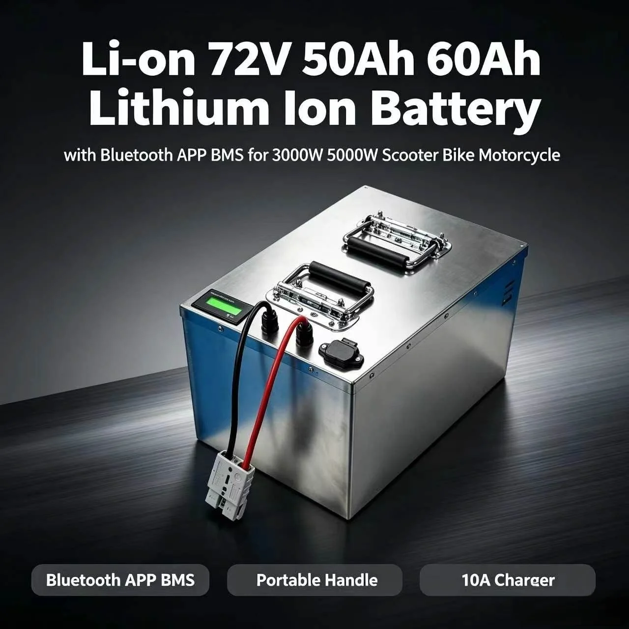 li ion 72v 50Ah 60Ah lithium ion battery with bluetooth APP BMS for 3000W 5000w scooter bike motorcycle + 10A charger