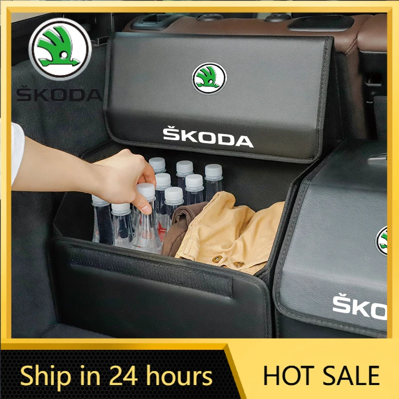 

2026 Hot For SKODA Car Trunk Storage Bag Leather Camping Box Collapsible For Skoda VRS Octavia Superb Rapid Kodiaq Karoq Fabia K