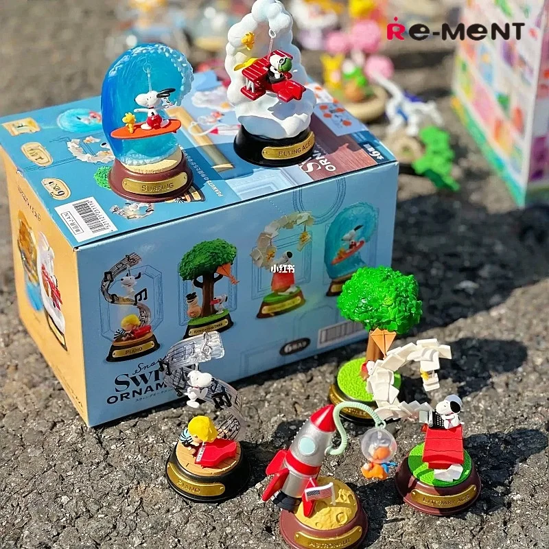 Original  ReMent Peanuts Anime Snoopy SWING ORNAMENT Surfing Piano Action Figure Model Toys Collectible Ornaments For Kids Gift view 2