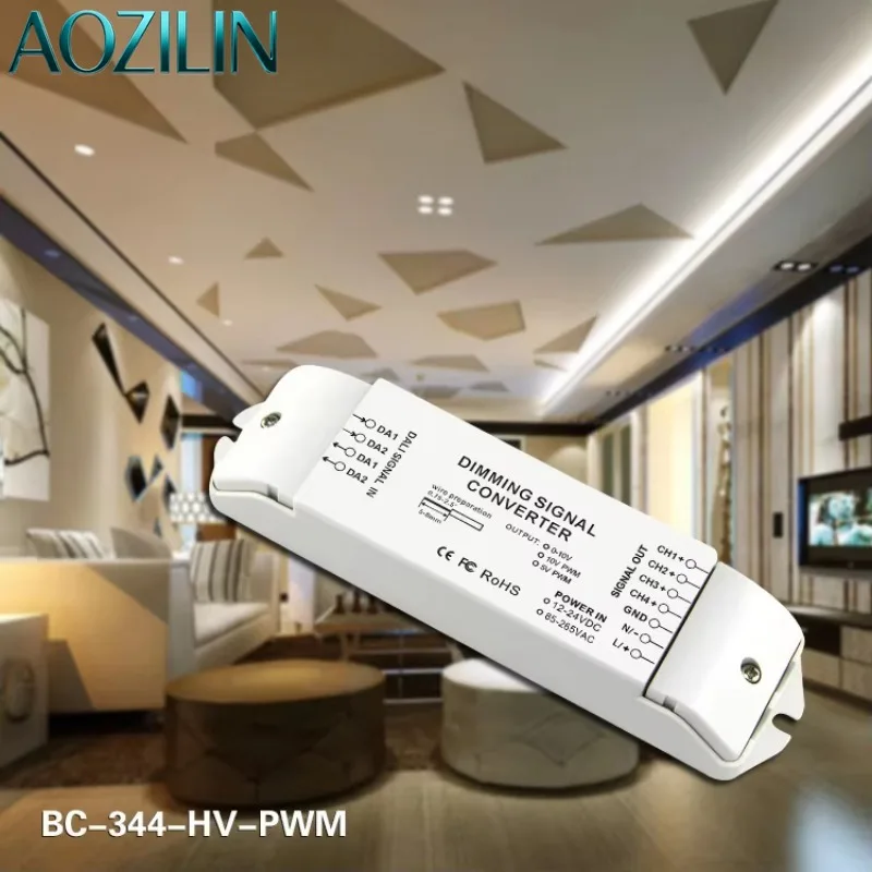 AOZILIN BC-344 DC12V LED Dimming Driver, 4CH DALI to 5V PWM Signal Converter for LED Lighting Control