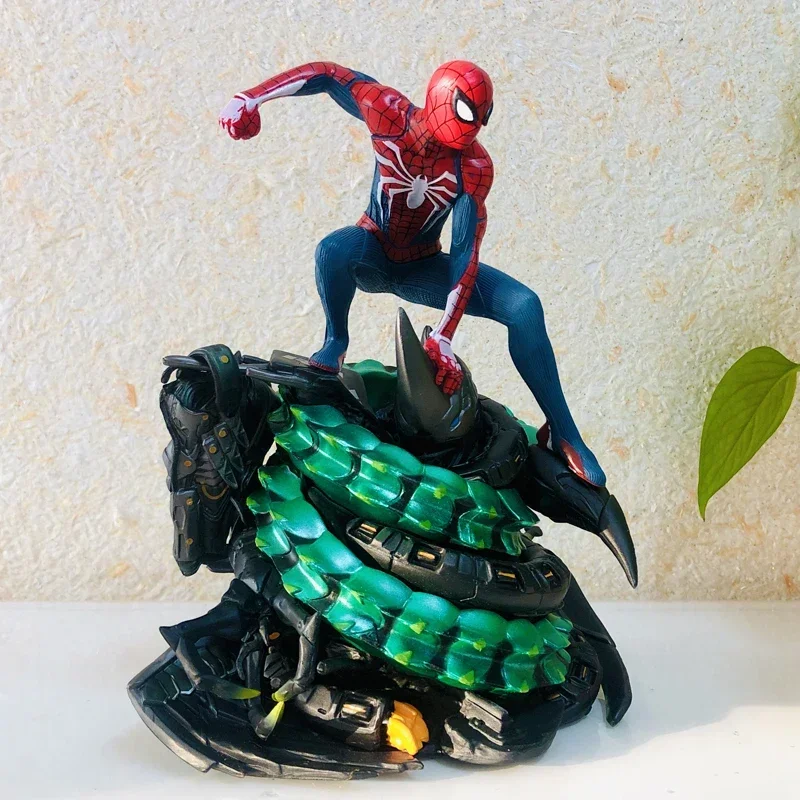 

Marvel 1/10 Flying Stance Scene Spider Man Figurine Spider Man Vs. Steel Rhino Man Scene Statue Cool Car Scenery Figurine Model