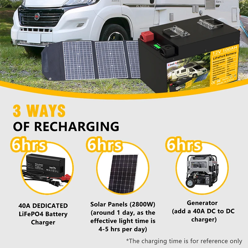 CooI – batterie Lithium fer Phosphate léopard 12 V 100 Ah, adaptée aux fourgonnettes, véhicules de loisirs, véhicules tout-terrain, chariots élévateurs, bateaux solaires, vue