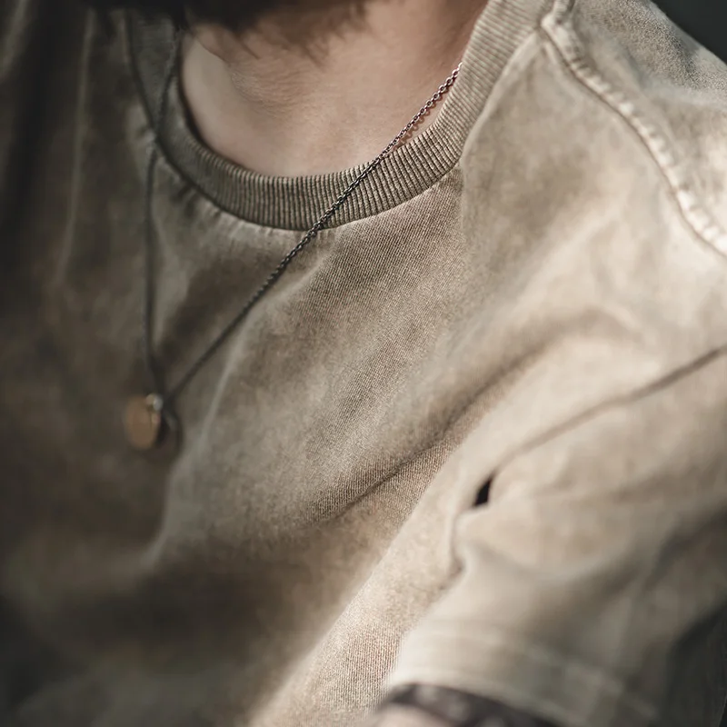 Maden خمر الباتيك المتعثرة قصيرة الأكمام تي شيرت الرجال الصيف غسلها القطن فضفاضة تناسب طاقم الرقبة المحملة عادية التطريز القمم