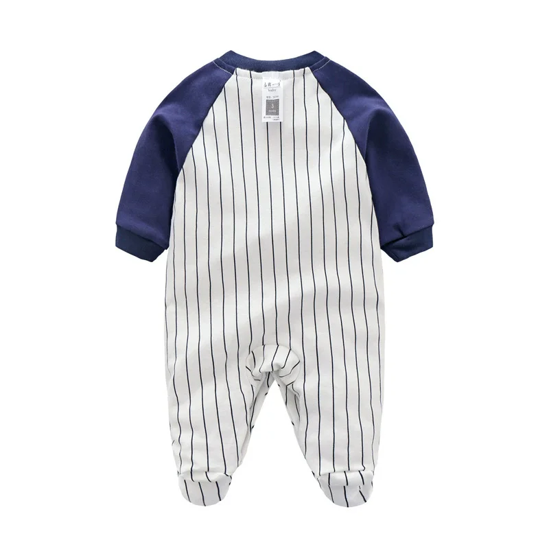 Baby Footed Jumpsuit 0-18 Months Striped Baseball Romper Long Sleeve Infant One Piece Pajamas Newborn Cotton Bodysuit