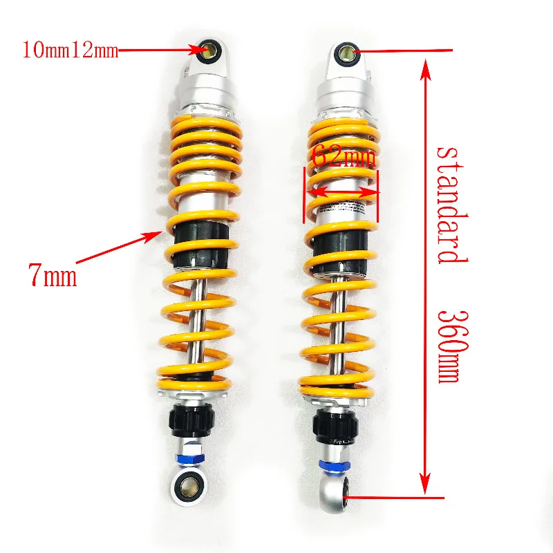 7mm Spring 360mm 370mm 380mm 390mm 400mm 410mm 420mm  Shock Absorber Adjustable Rear Suspe nsion for Hon da Yam aha Bikes
