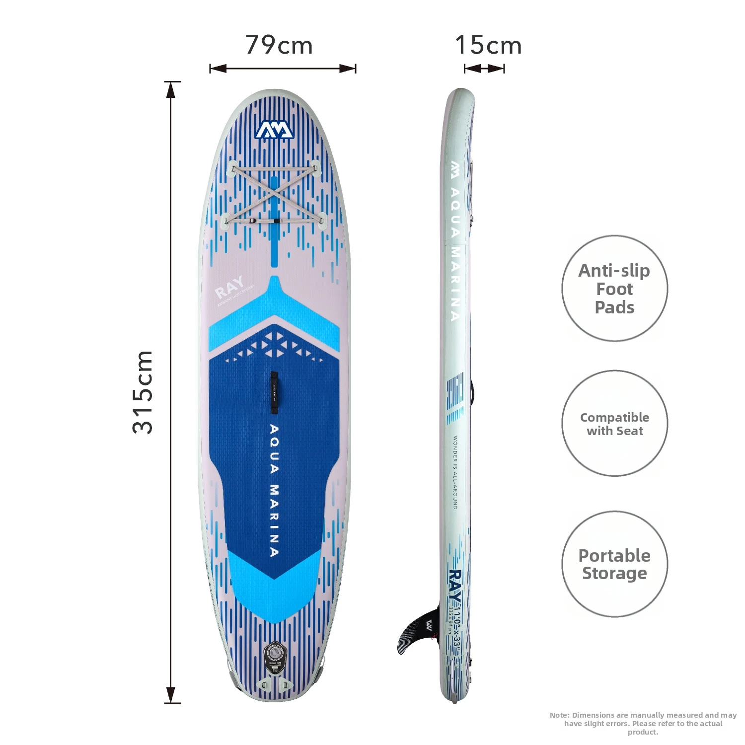 AQUA MARINA-RAY Paddle Board with Ambient Light System SUP Stand up Surf Board High Pressure Pump And Shoulder Bag Water Sports