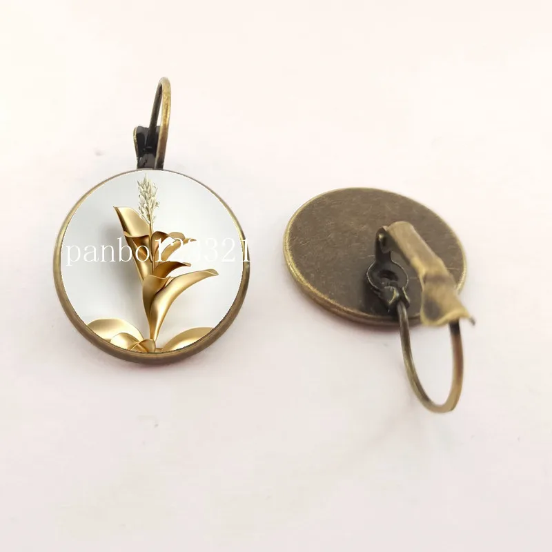 Brand new golden flower picture earrings orchid rose earrings women men's gifts