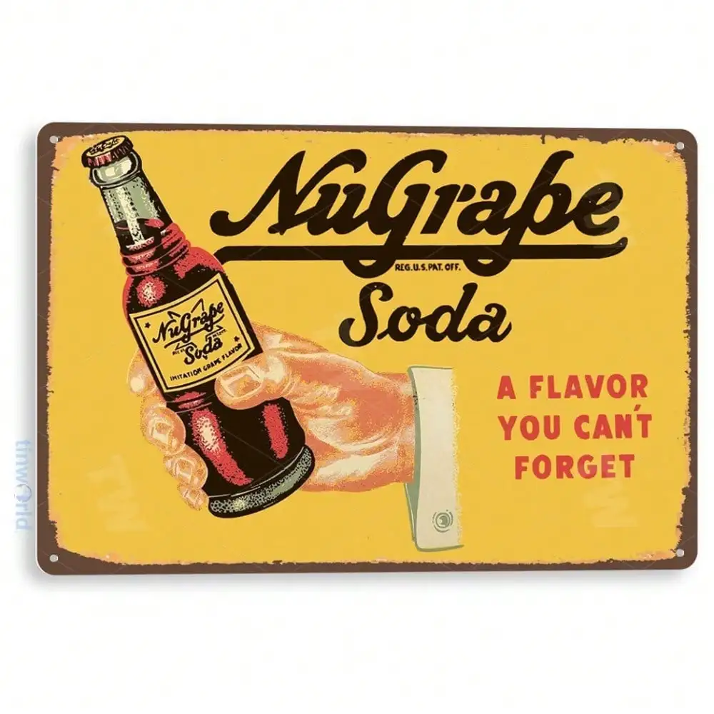 Letrero Metálico Vintage de Soda NuGrape, Decoración de Pared Retro Americana, Arte para Cocina