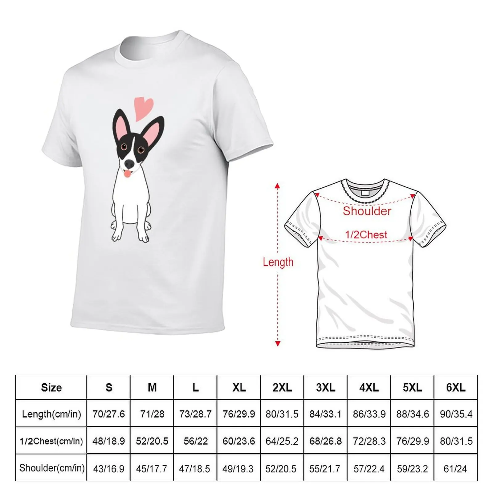 Love Black and White Rat Terrier T-Shirt Basic Solid Tee for Daily Use