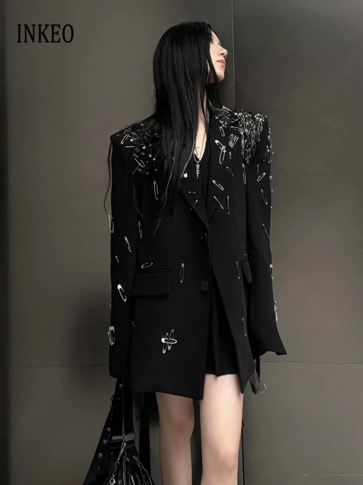 2025 Collection design brooches blazer for women Fashion Spring Autumn Single breasted jacket Black High quality INKEO 5O099