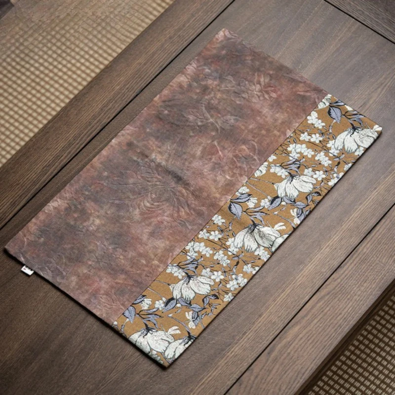 Manteles de Mesa de Té con Patrón de Color Tang Chino, Tapete de Té con Diseño de Flor de Magnolia para Infusión en Seco, Aislamiento Térmico, Paño Decorativo Zen para Mesa