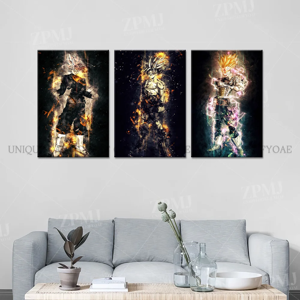 Japanische Anime Dragon Ball Leinwand Drucke Poster Son Goku Figuren Wand Kunstwerk Malerei Wohnzimmer Bilder Home Decor Kein Rahmen – Detail 2