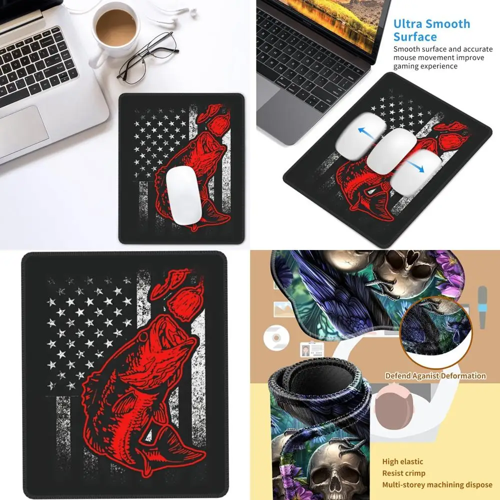 

Прочный коврик для мыши для большой ловли окуня с камуфляжем американского флага, противоскользящим и прошитым краем — 8,3 x 10,3 дюйма