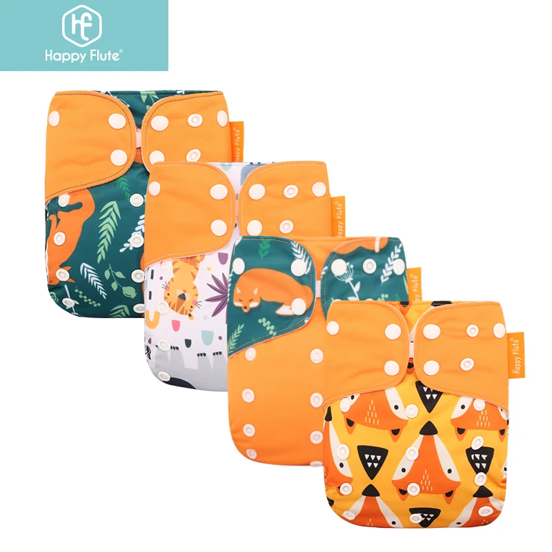 

Happyflute, 4 шт., комплект карманных подгузников OS, моющийся многоразовый впитывающий регулируемый детский подгузник, чехол для подгузника для новорожденных