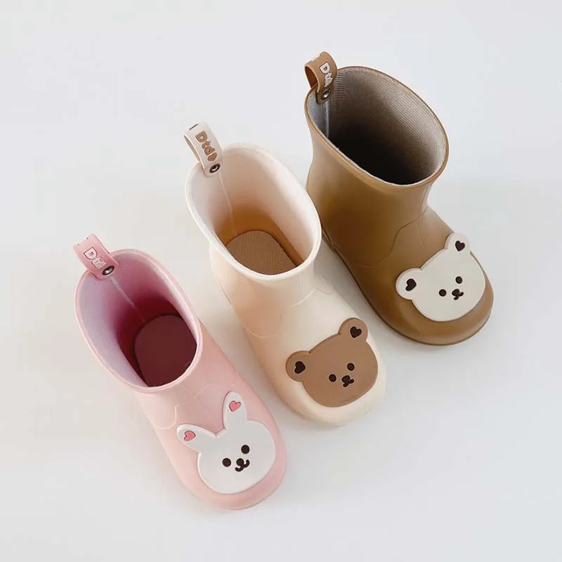 Kids Cartton Bear Bunny Rubber Rain Boots Girls Boys Ankle Rainboots Waterproof shoes Round toe Water Proof Shoes