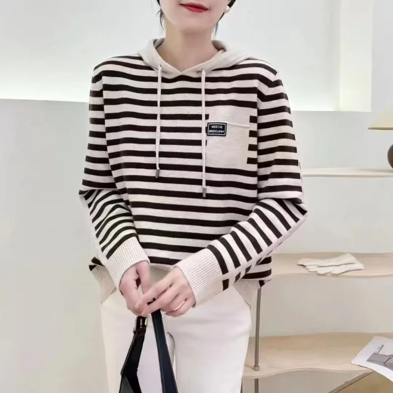 Hoodies Sweatshirt voor Vrouwen Slanke Truien Harajuku Mode Y2k Japanse Streetwear Koreaanse Bijpassende Gestreepte Vrouw Capuchon Tops