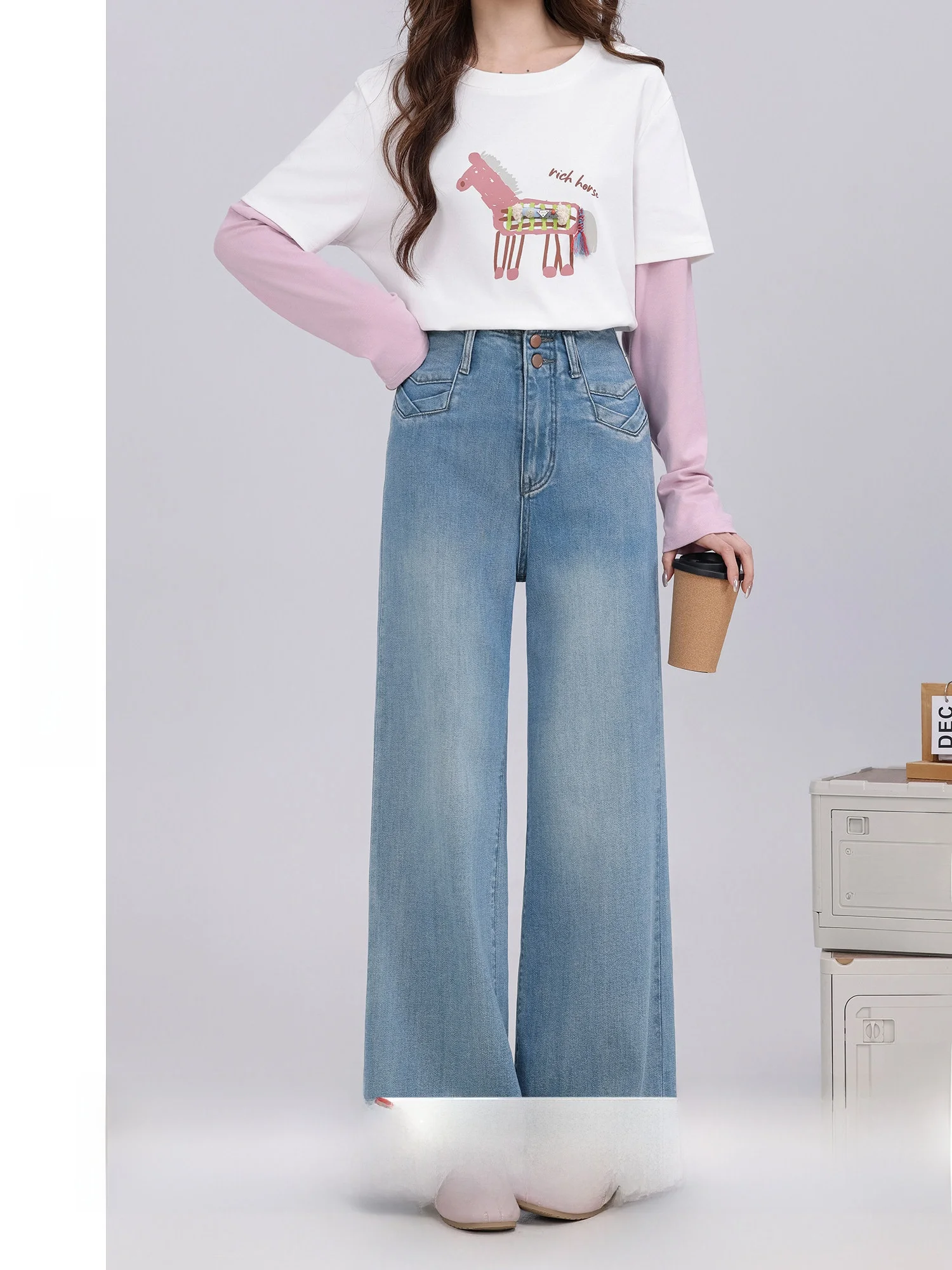 

High Waist Wide Leg Blue Jeans Women's Vintage Style Versatile Spring New Arrival Casual Comfortable Fit by Yuxiang