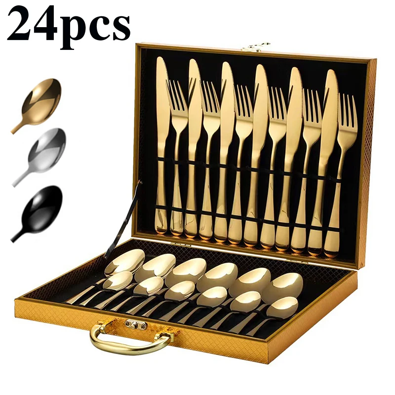 

Stainless steel cutlery set 1010 steak cutlery 24-piece gift box, suitable for holiday parties.