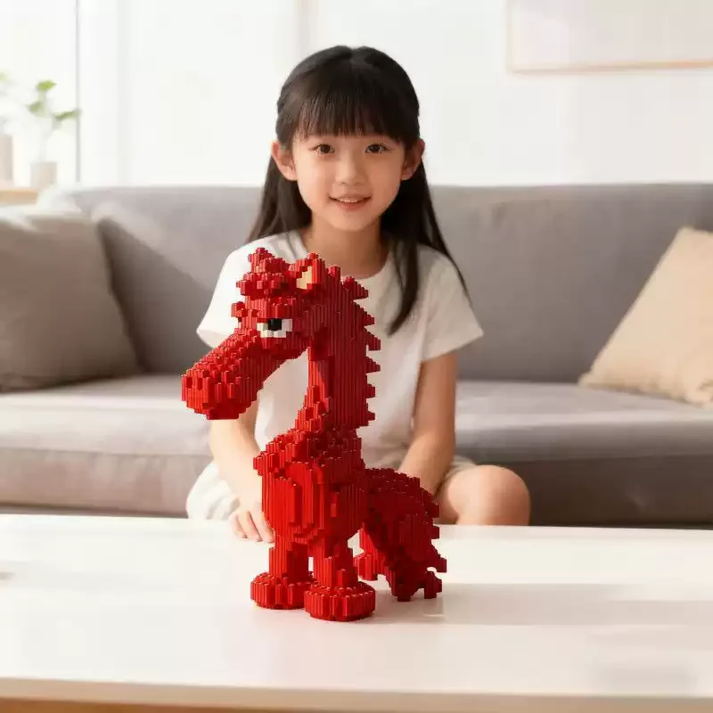 مكعبات بناء سنة الحصان ثلاثية الأبعاد لعبة ألغاز عالية الصعوبة، نموذج تجميع ذاتي الصنع تمثال حصان مصنوع يدويًا لديكور غرفة المعيشة