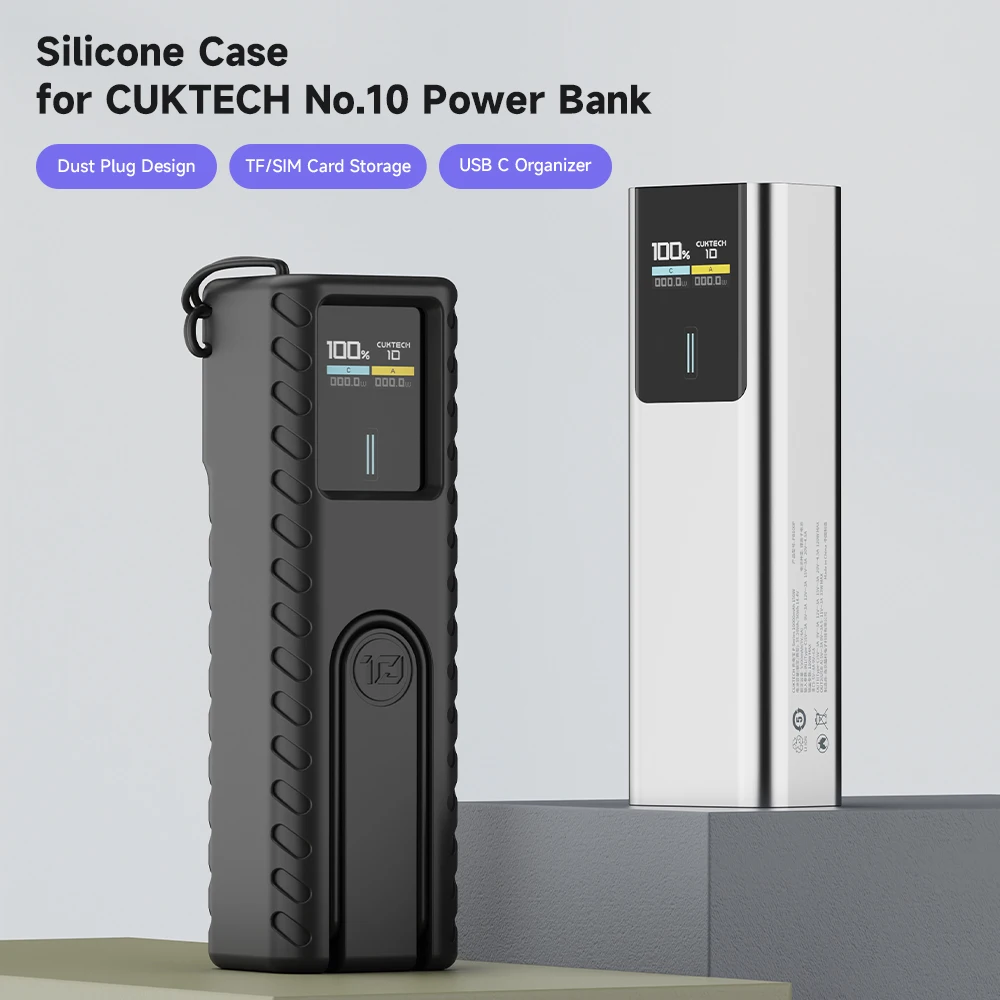 Estojo de silicone para CUKTECH Power Bank, Carregador Rápido, Organizador de Cabo de Dados, Cartão Sim, Ejetar Armazenamento Pin, PD 240W, Tipo C para Cabo Tipo C, No.10