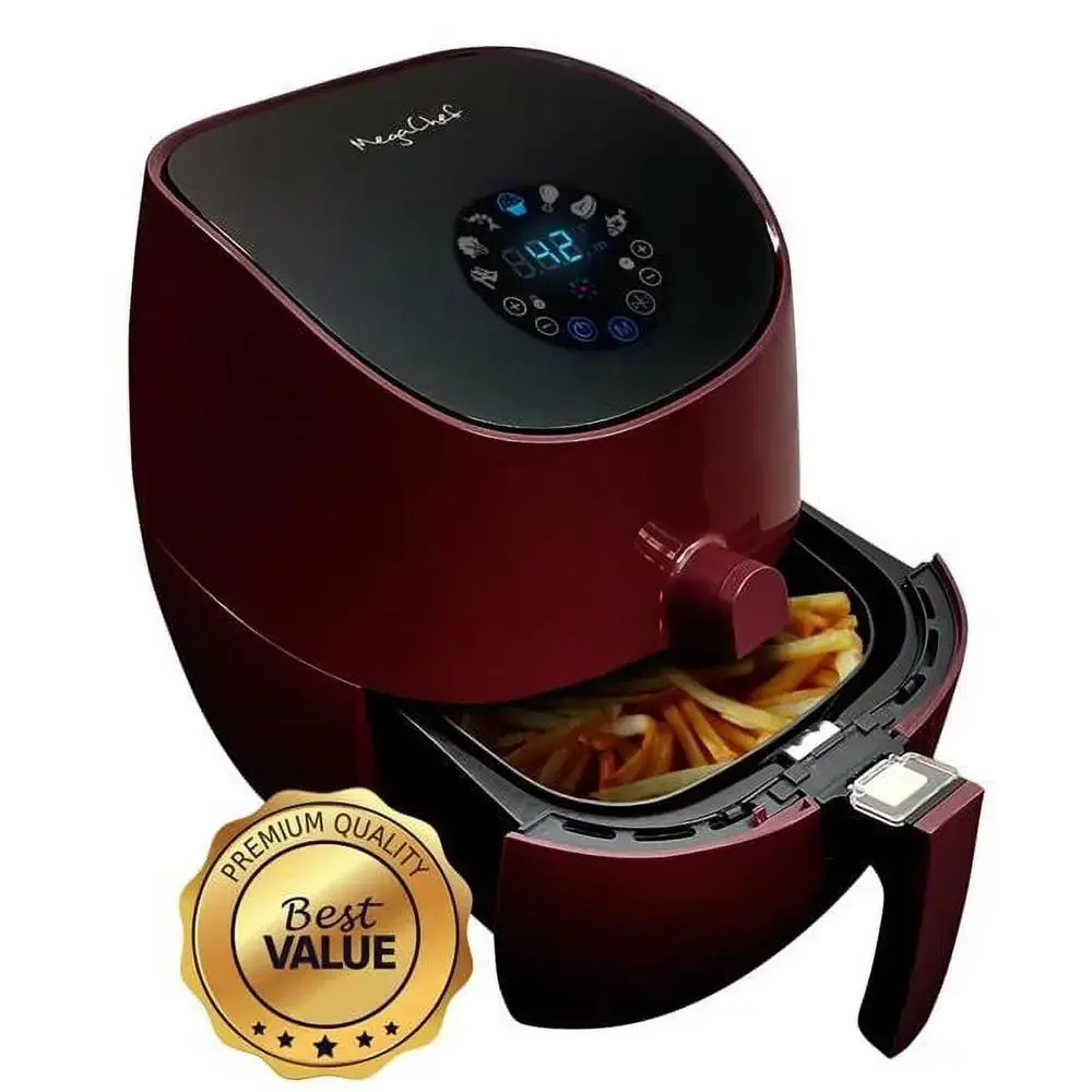 7-in-1 Airfryer Multicooker with Digital Touch Panel in Burgundy