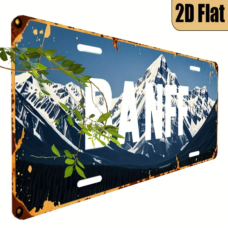 1pc Vintage Canadian License Plate - Alberta-Inspired BANFF Design with Moose & Mountain Emblem, 6x12 Inch Polished Aluminum Car