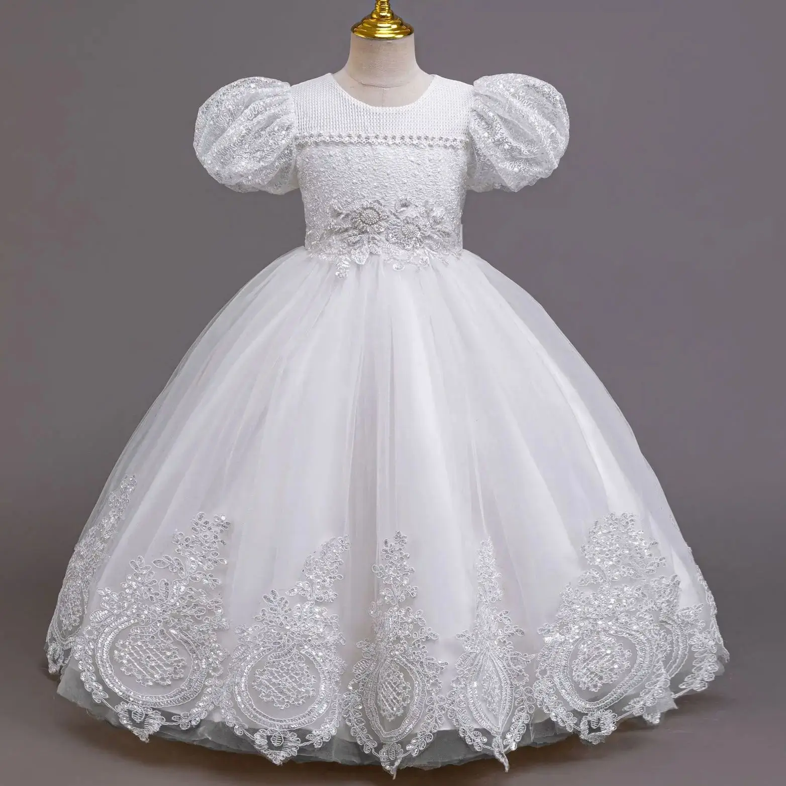 

New Girl Evening Dresses Festive Clothing Children Elegant Wedding Dress for Party Girls' White Clothes