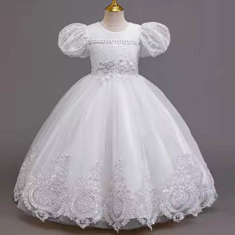 New Girl Evening Dresses Festive Clothing Children Elegant Wedding Dress for Party Girls' White Clothes