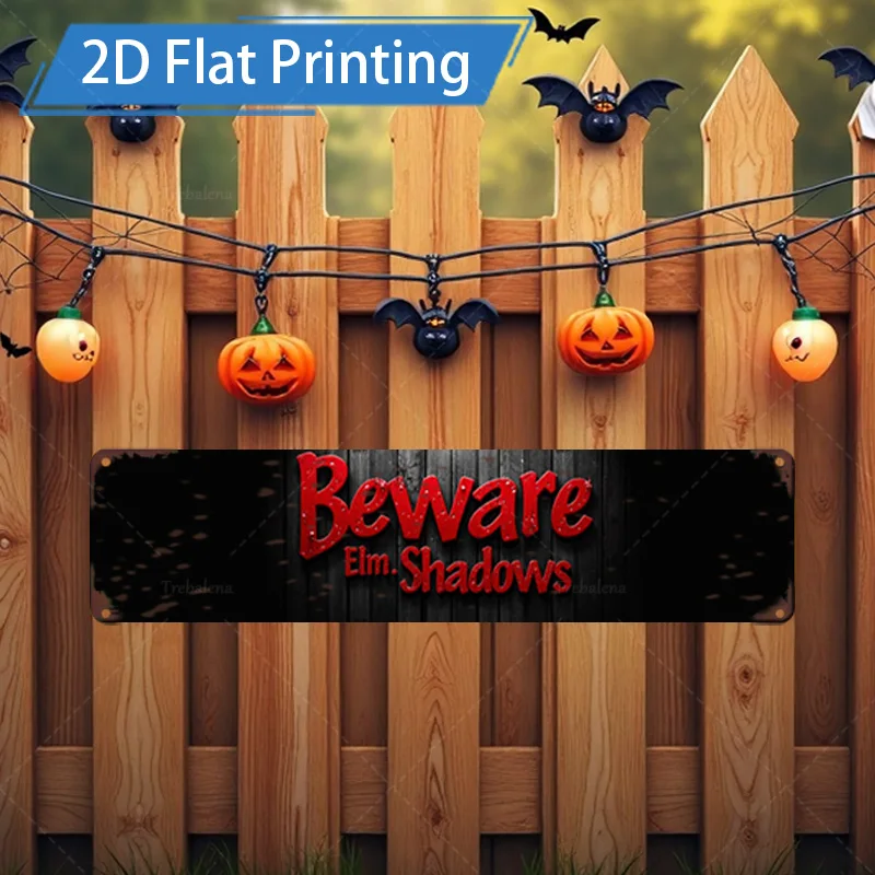 

1 шт. металлический знак, 4x16 дюймов, Хэллоуин, «Остерегайтесь вяза», металлический знак с плоской печатью для декора забора