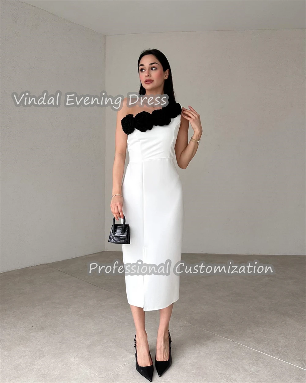 Vindal Evening Dress One Shoulder Tea Length Straight Crepe Built-in Bra Sexy Elegant Sleeveless Saudi Arabia For Woman 2024