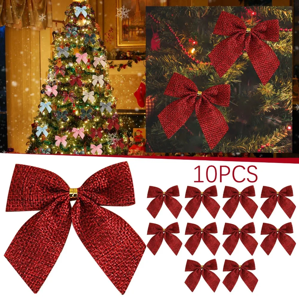 20/10pcs Linen Christmas Bow Decoration Christmas Tree Hanging Ornaments Bowknot for Xmas Wreath New Year 2024 Navidad Gifts Bow