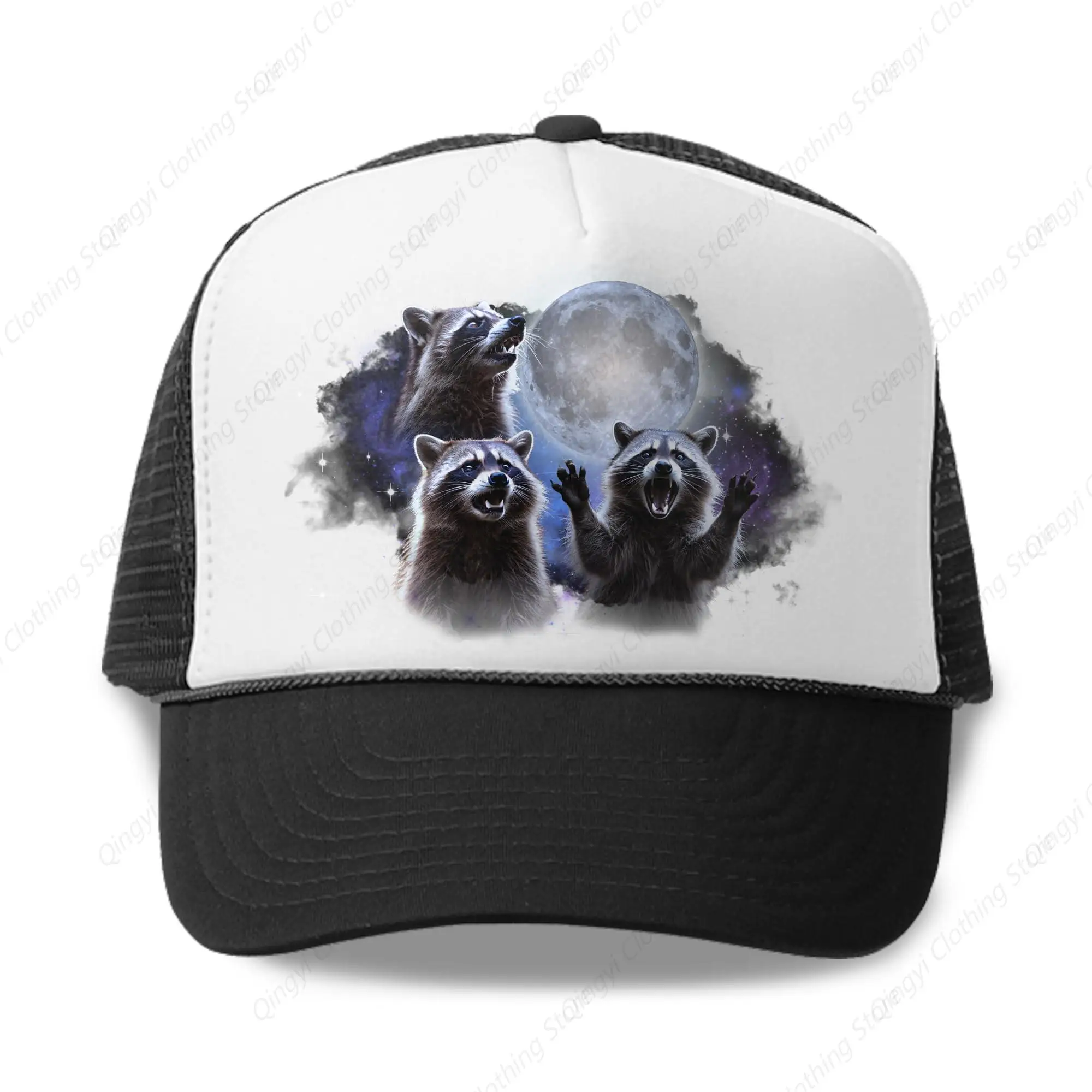 Raccoon Moon Trucker Hat - Howling at the Moon, Funny Cursed Gifts for Girlfriend and Boyfriend, Cute Baseball Caps for Women