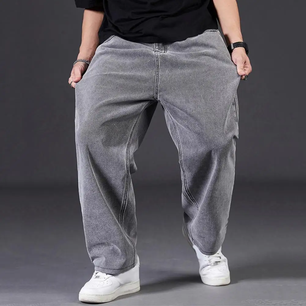 2025 Summer Autumn Thick-legged Big Trousers Wide Trousers Jeans Men's Straight Loose Big-legged Wide-leg Large Size Denim Jeans