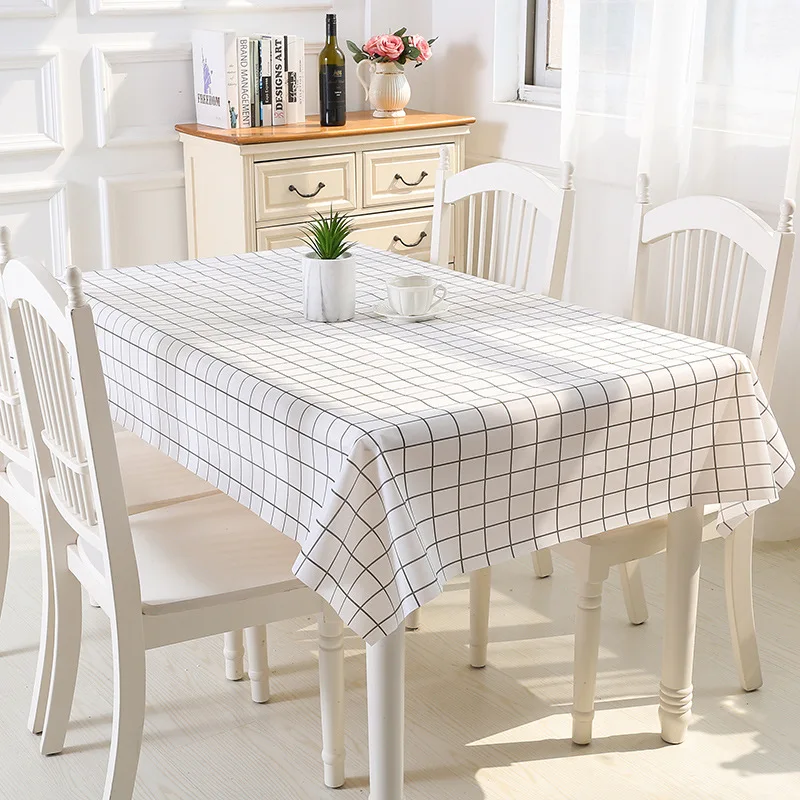 Plastic PVC Rectangula Grid Printed Tablecloth Waterproof Oilproof Kitchen Dining Table Colth Cover Mat Oilcloth Antifouling