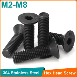 10-60Pcs Black 304 Stainless Steel M2 M2.5 M3 M4 M5 M6 M8 Hexagon Hex Socket Flat Countersunk Head Socket Bolts Screws
