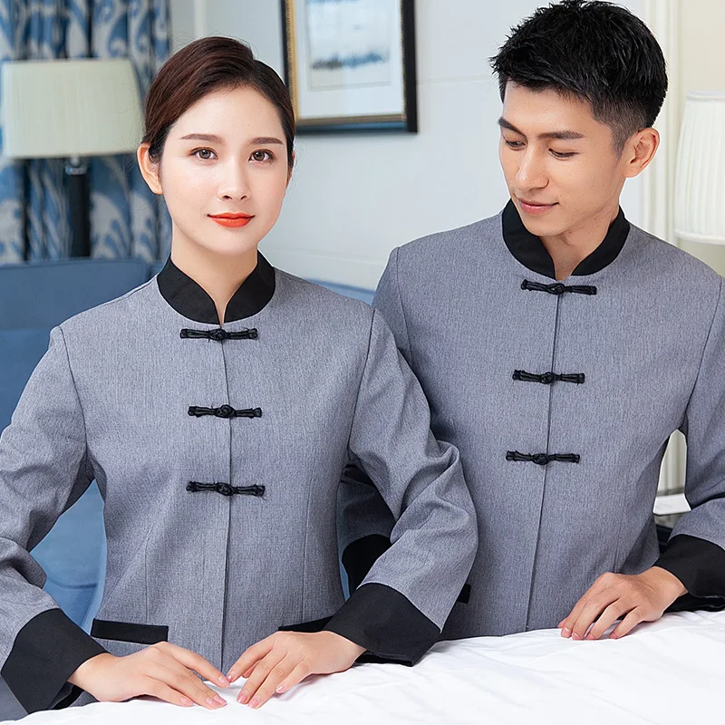 زي عمل التنظيف للنساء، منظف غرفة الفندق، العمة، بيت الضيافة، نادل قابل للتنفس، أكمام طويلة للخريف والشتاء