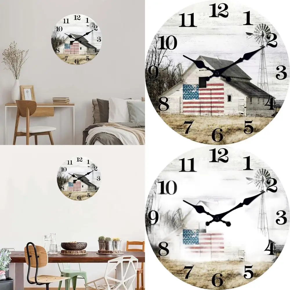 

24-дюймовые деревянные настенные часы в деревенском стиле, бесшумные, без тикания, на батарейках, для дома и офиса