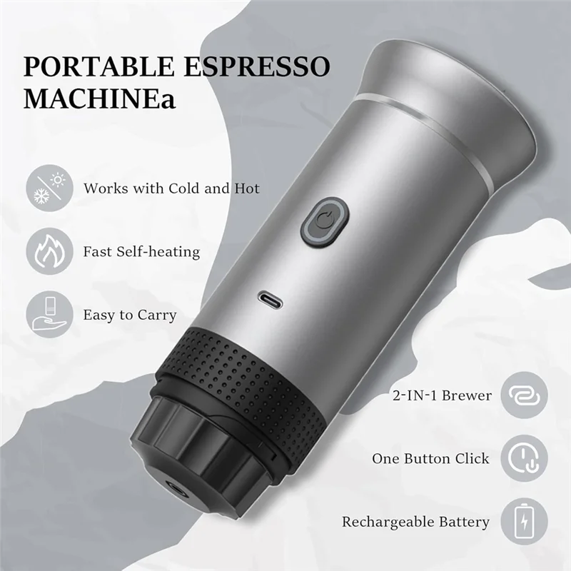 B07B-Máquina de café expresso portátil elétrica e sem fio 3 em 1 cápsulas compatíveis em pó, ideal para casa e viagens