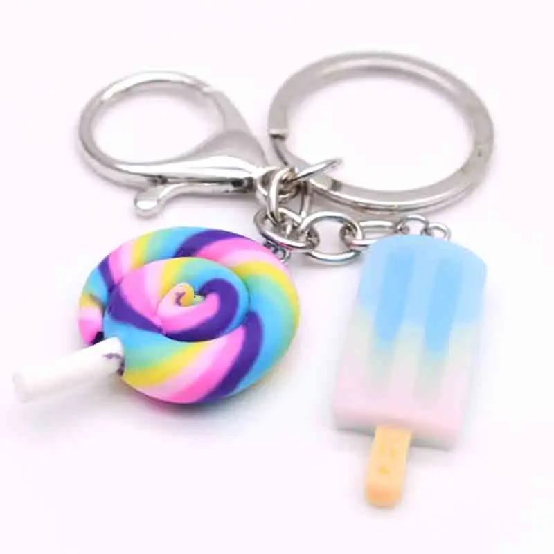 Genuine Mahjong Dice Popcorn Ice Cream Lollipop Creative Cartoon Keychain  For Keyring Bag Car Key Chain Ring Pendant Gifts